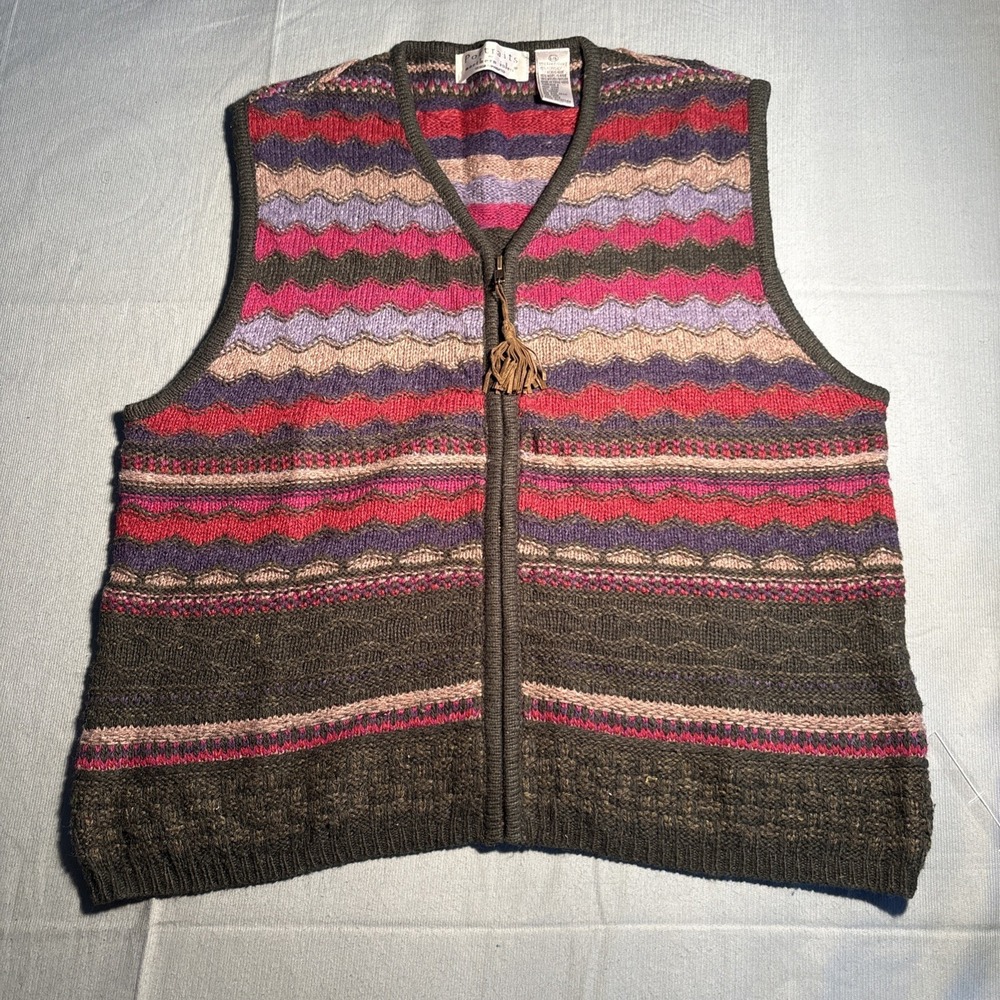 Portraits by Northern Isles Vintage Fair Isle Ramie Wool Zip Sweater Vest Large